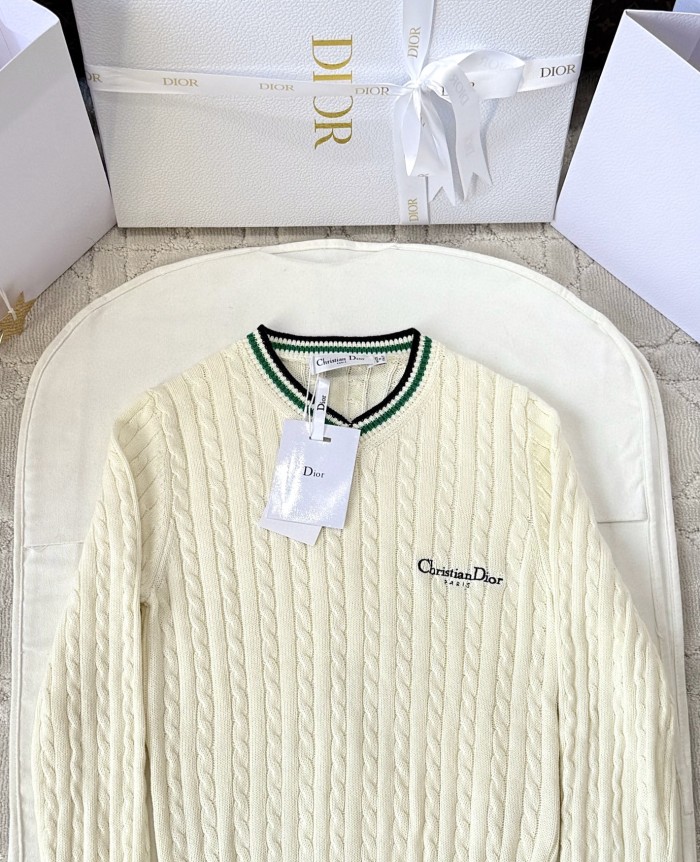 NIGO Dior Women's Spring/Summer Solid Color Striped V-Neck Long Sleeve Knitted Sweater #nigo77795