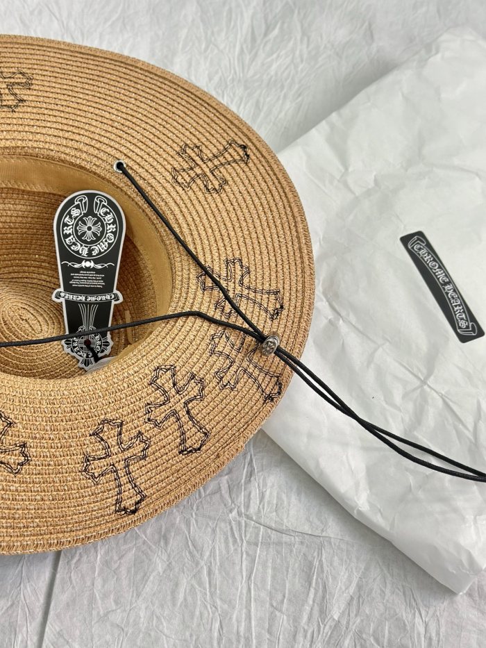NIGO Chrome Hearts Men's And Women's Plain Colored Straw Hat With Cross Leather Logo Cap #nigo77796