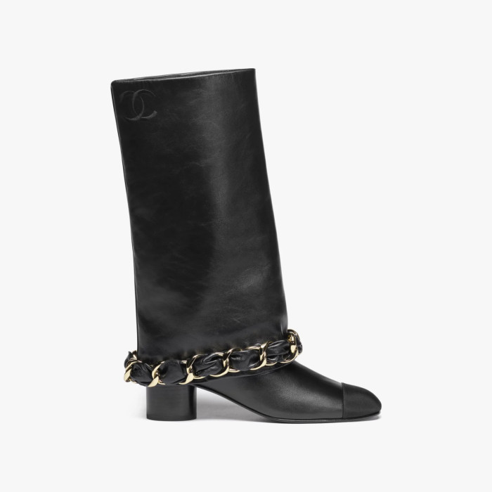 NIGO Chanel Women's Solid Color Round Toe Leather High Top Riding Boots Shoes #nigo77819