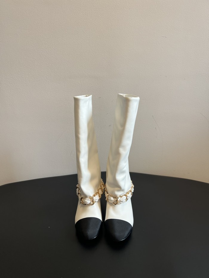 NIGO Chanel Women's Solid Color Round Toe Leather High Top Riding Boots Shoes #nigo77819