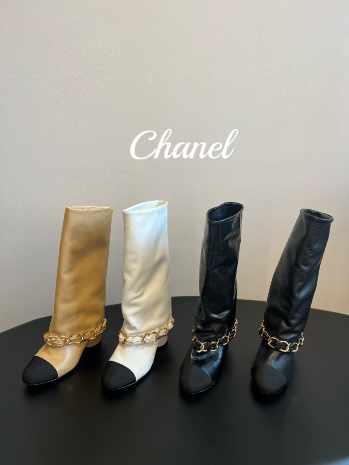 NIGO Chanel Women's Solid Color Round Toe Leather High Top Riding Boots Shoes #nigo77819
