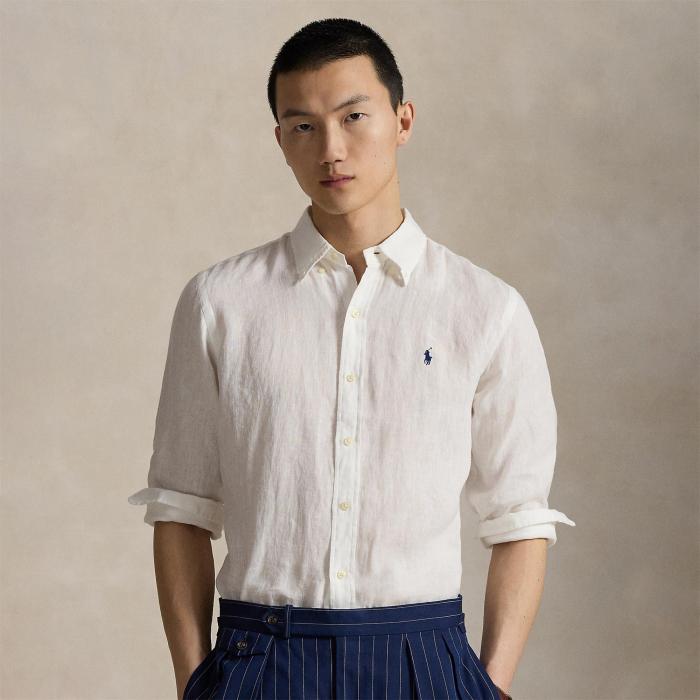 NIGO Ralph Lauren Men's Summer Solid Color Linen Fabric Single Breasted Long Sleeved Shirt #nigo77822