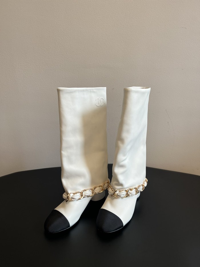 NIGO Chanel Women's Solid Color Round Toe Leather High Top Riding Boots Shoes #nigo77819