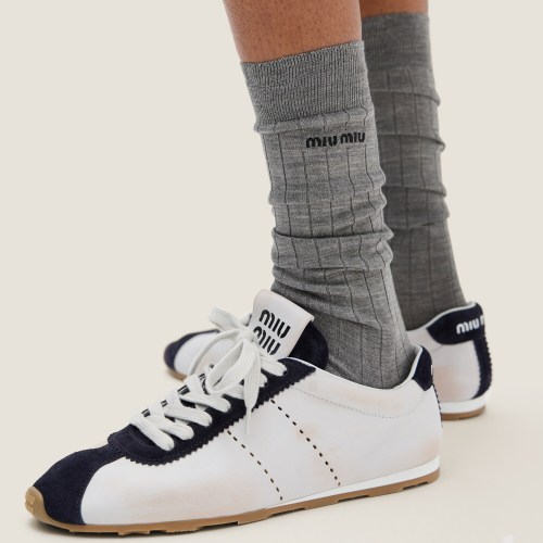 NIGO MiuMiu Women's Plume Nappa Leather and Suede Sneakers Four Seasons Round Toe Lace Up Solid Color Low Derby Shoes Casual Shoes #nigo81347