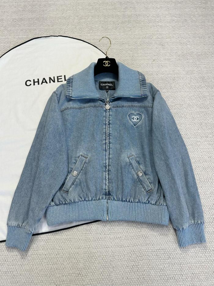NIGO Chanel Women's Spring/Autumn Solid Color Waist-cinching Embroidered Logo Print Zipper Denim Jacket #nigo77863