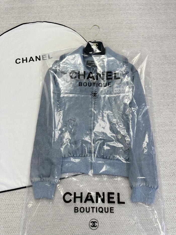 NIGO Chanel Women's Spring/Autumn Solid Color Waist-cinching Embroidered Logo Print Zipper Denim Jacket #nigo77863