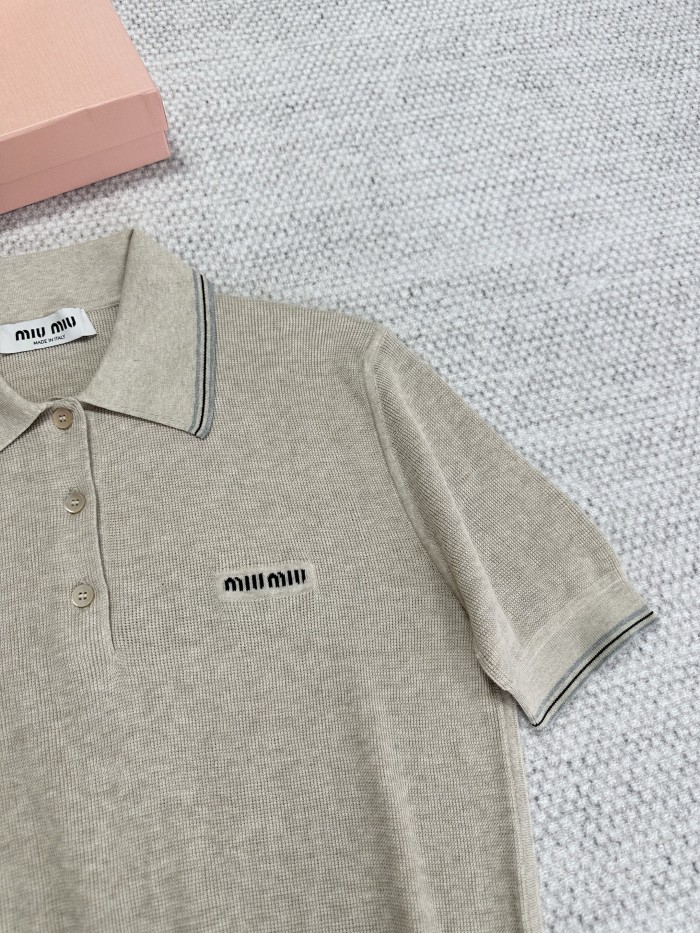 NIGO MiuMiu Women's Summer Solid Color Embroidered Logo Knitted Polo Shirt Short Sleeve T-Shirt #nigo77843