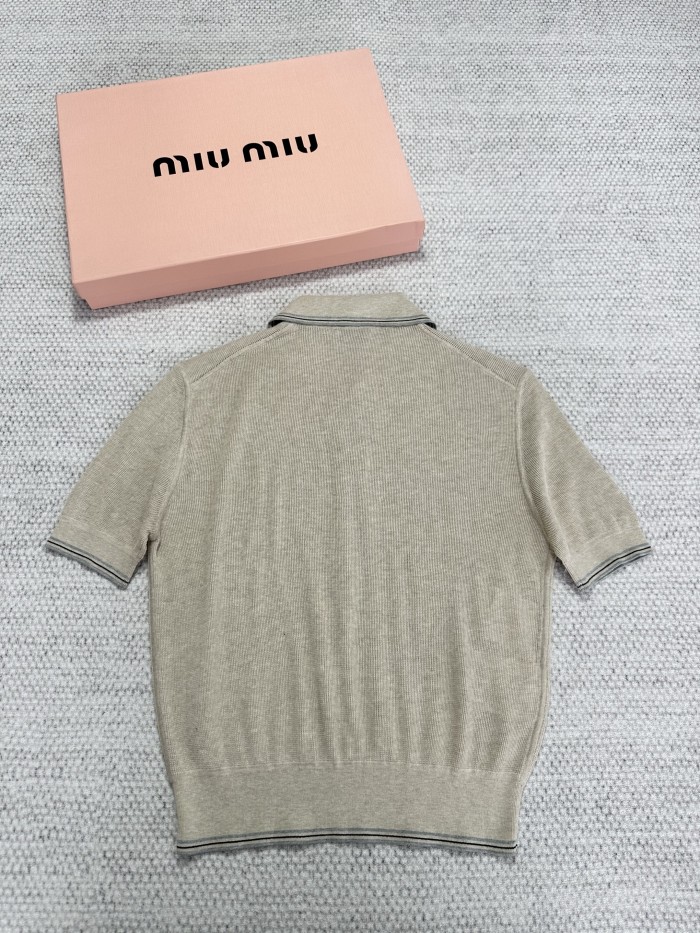 NIGO MiuMiu Women's Summer Solid Color Embroidered Logo Knitted Polo Shirt Short Sleeve T-Shirt #nigo77843