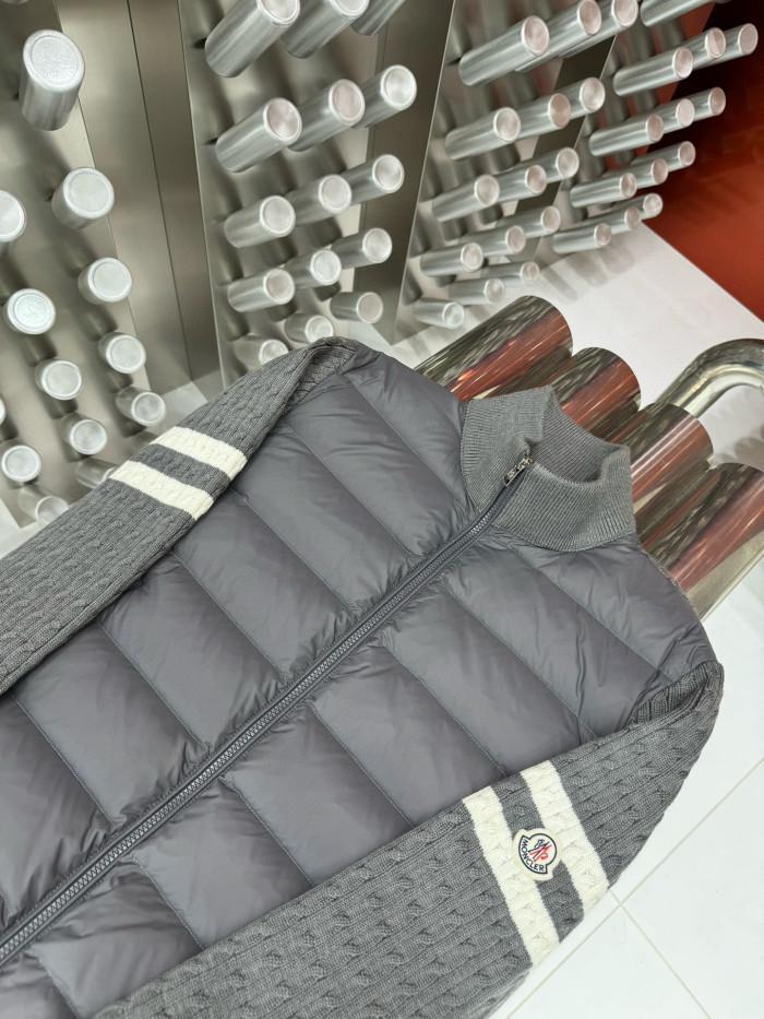 NIGO Moncler Men's Autumn And Winter Solid Colour Stand-up Collar Zip-up Striped Wool Patchwork Puffer Down Jacket #nigo77833