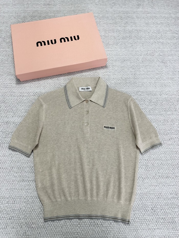 NIGO MiuMiu Women's Summer Solid Color Embroidered Logo Knitted Polo Shirt Short Sleeve T-Shirt #nigo77843