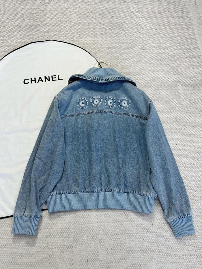 NIGO Chanel Women's Spring/Autumn Solid Color Waist-cinching Embroidered Logo Print Zipper Denim Jacket #nigo77863