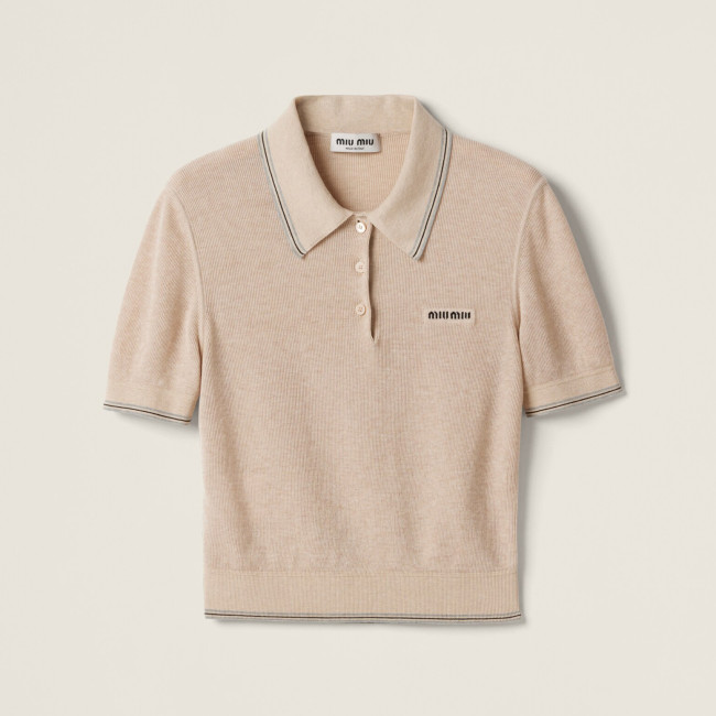 NIGO MiuMiu Women's Summer Solid Color Embroidered Logo Knitted Polo Shirt Short Sleeve T-Shirt #nigo77843