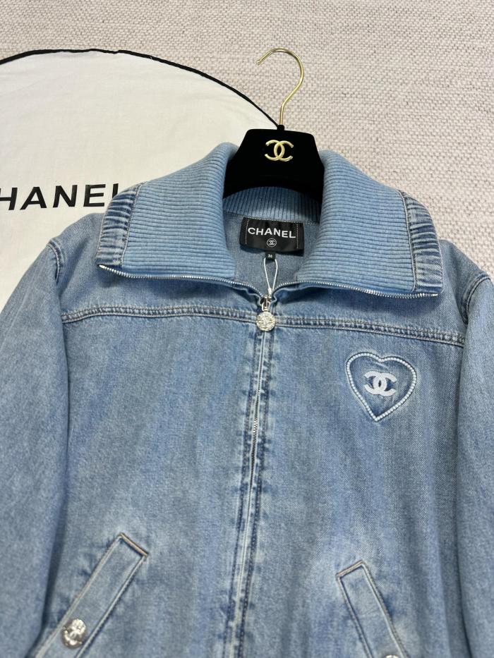 NIGO Chanel Women's Spring/Autumn Solid Color Waist-cinching Embroidered Logo Print Zipper Denim Jacket #nigo77863