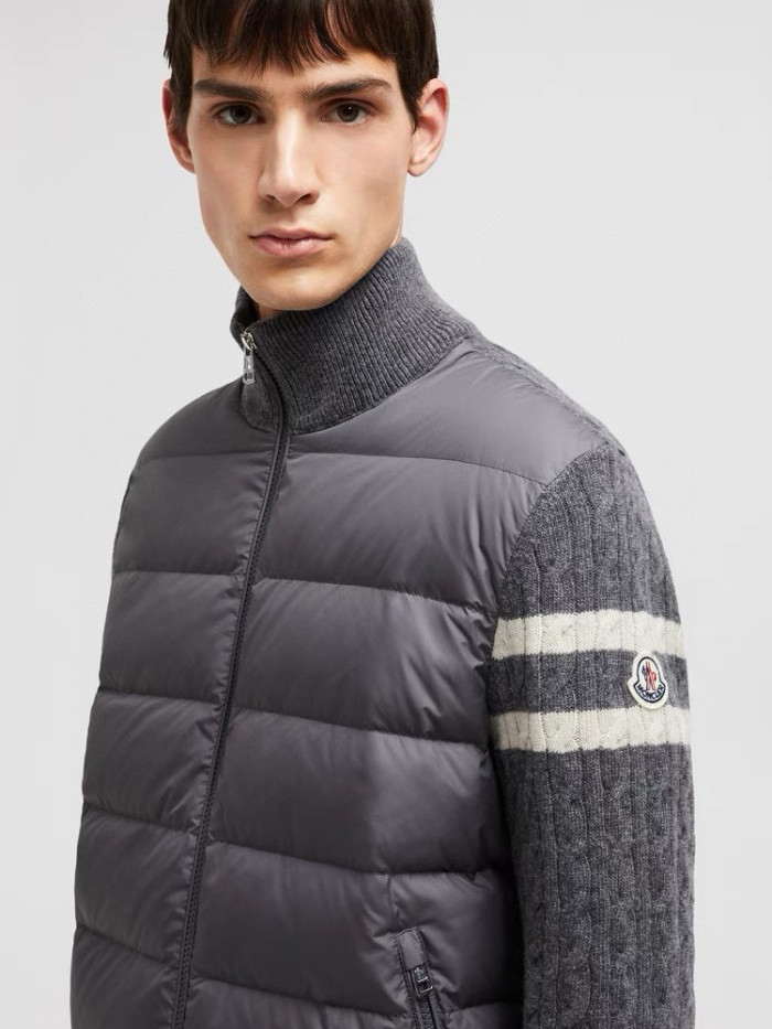 NIGO Moncler Men's Autumn And Winter Solid Colour Stand-up Collar Zip-up Striped Wool Patchwork Puffer Down Jacket #nigo77833