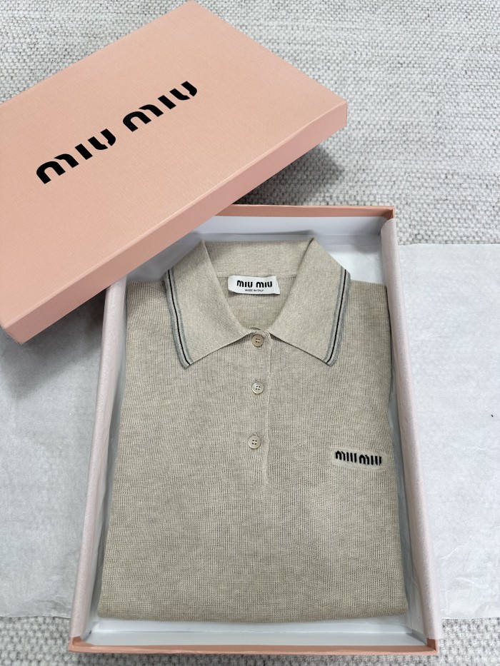 NIGO MiuMiu Women's Summer Solid Color Embroidered Logo Knitted Polo Shirt Short Sleeve T-Shirt #nigo77843