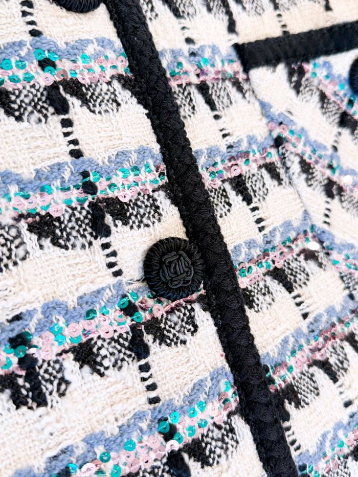 NIGO Valentino Women's Spring And Winter Tweed Sequins Check Pattern Solid Color Round Neck Single-Breasted Cotton Wool Blend Sleeveless Pocket Vest Ngvp #nigo2111