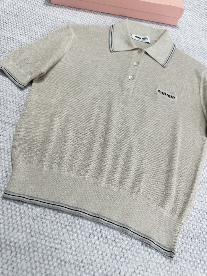 NIGO MiuMiu Women's Summer Solid Color Embroidered Logo Knitted Polo Shirt Short Sleeve T-Shirt #nigo77843
