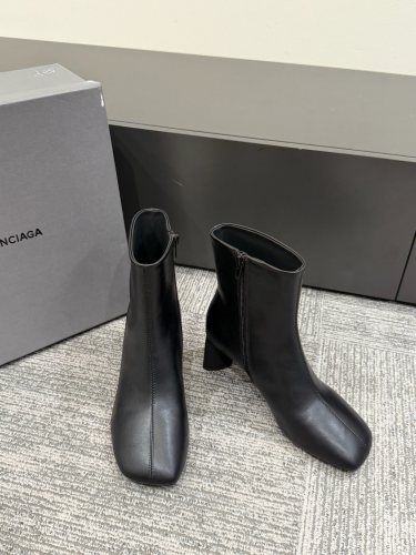 NIGO Balenciaga DUTY FREE Women's Solid Color Letter Print Cowhide Square Toe Chunky Heel Short Boots Shoes #nigo77869