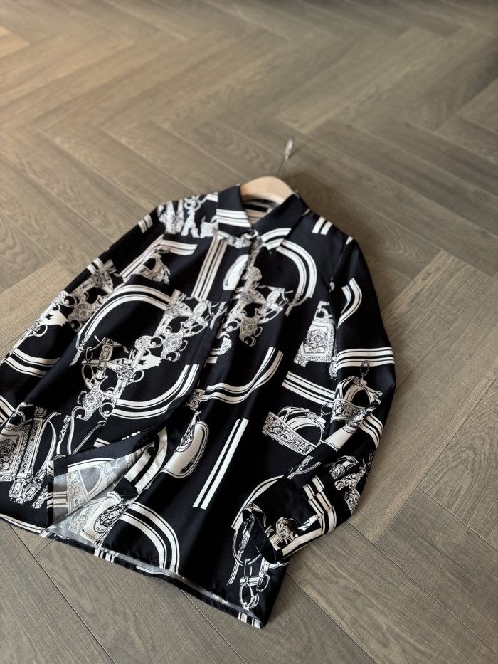 NIGO Hermes Women's Pattern Printed Lapel Long Sleeve Solid Color Spring And Autumn Loose Blouse Silk Shirt Ngvp #nigo2116