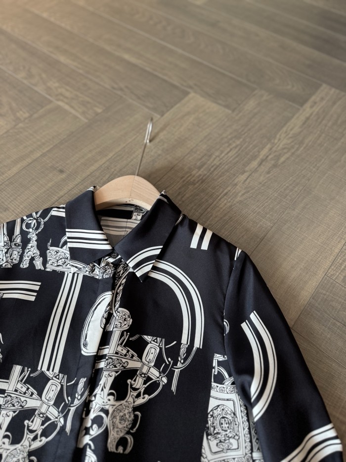 NIGO Hermes Women's Pattern Printed Lapel Long Sleeve Solid Color Spring And Autumn Loose Blouse Silk Shirt Ngvp #nigo2116