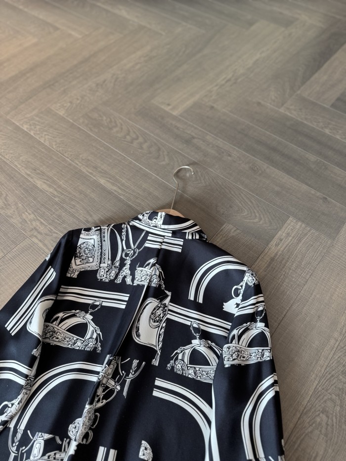 NIGO Hermes Women's Pattern Printed Lapel Long Sleeve Solid Color Spring And Autumn Loose Blouse Silk Shirt Ngvp #nigo2116