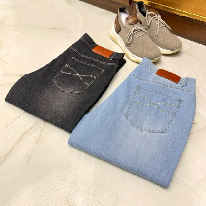 NIGO Brunello Cucinelli Men's Spring/Autumn Solid Colour Embroidered Logo Pure Cotton Denim Trousers Pants #nigo77883