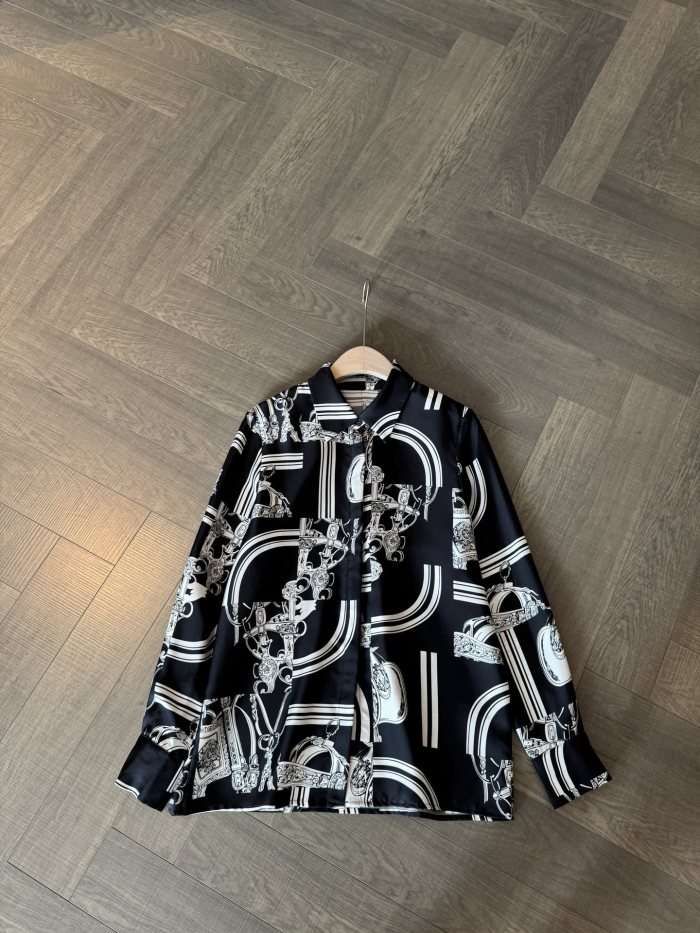 NIGO Hermes Women's Pattern Printed Lapel Long Sleeve Solid Color Spring And Autumn Loose Blouse Silk Shirt Ngvp #nigo2116
