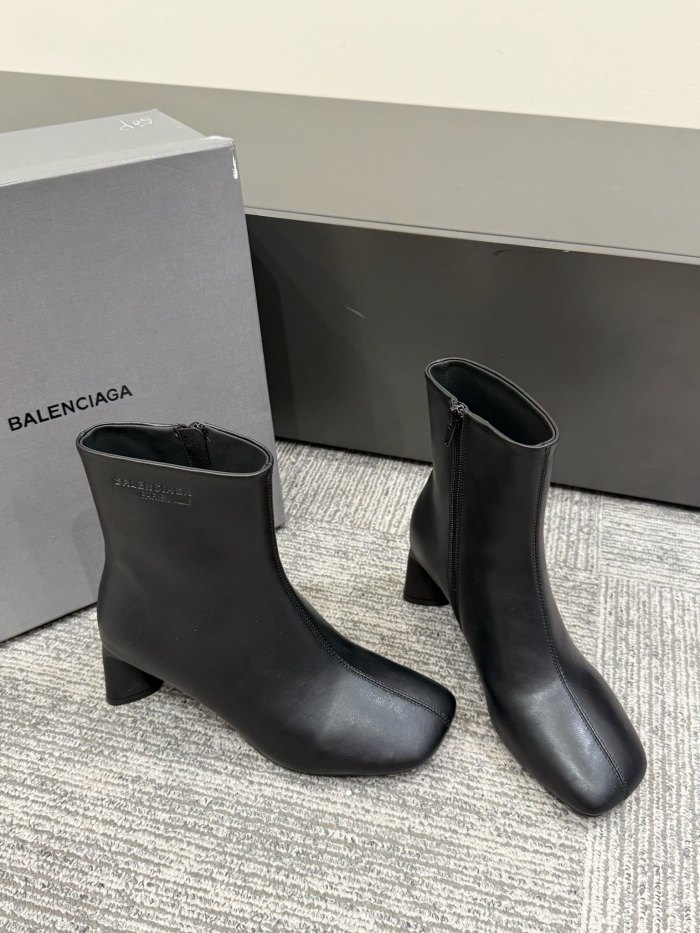 NIGO Balenciaga DUTY FREE Women's Solid Color Letter Print Cowhide Square Toe Chunky Heel Short Boots Shoes #nigo77869