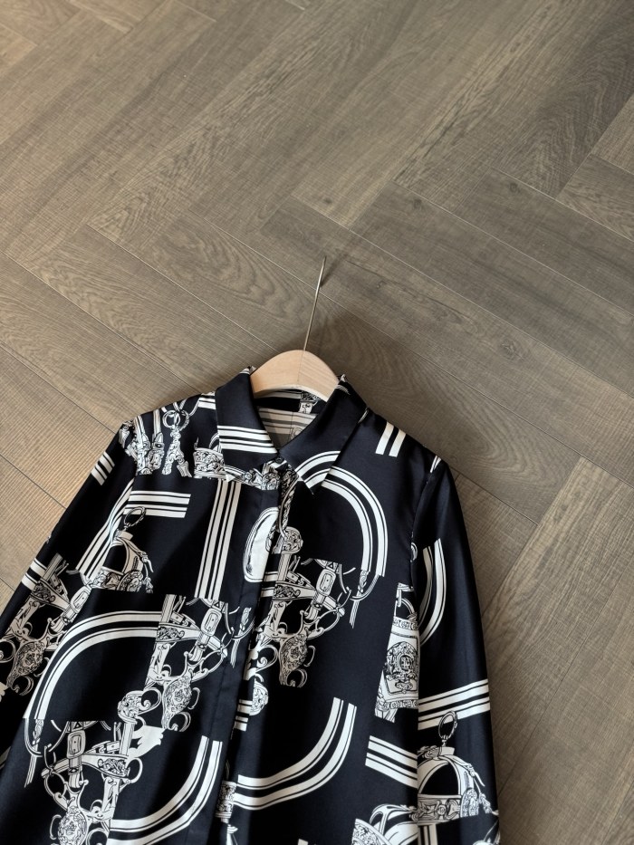 NIGO Hermes Women's Pattern Printed Lapel Long Sleeve Solid Color Spring And Autumn Loose Blouse Silk Shirt Ngvp #nigo2116
