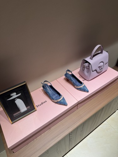 NIGO Louis Vuitton Women's Pointed Denim Print Metal Buckle Fine Heel Cherry Heel Retro Solid Color High Heels Casual Slippers Shoes #nigo77858