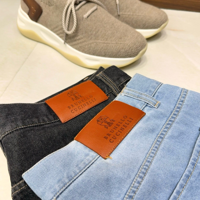 NIGO Brunello Cucinelli Men's Spring/Autumn Solid Colour Embroidered Logo Pure Cotton Denim Trousers Pants #nigo77883