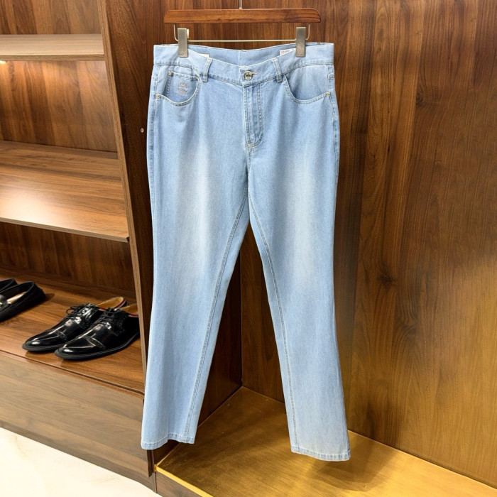 NIGO Brunello Cucinelli Men's Spring/Autumn Solid Colour Embroidered Logo Pure Cotton Denim Trousers Pants #nigo77883