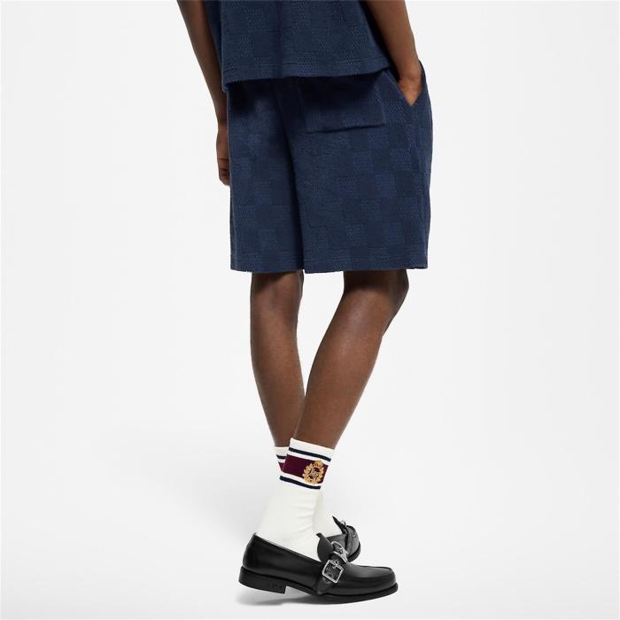 NIGO Louis Vuitton Men's Summer Solid Color Checkered Print Cotton Terry Cloth Drawstring Shorts #nigo77876