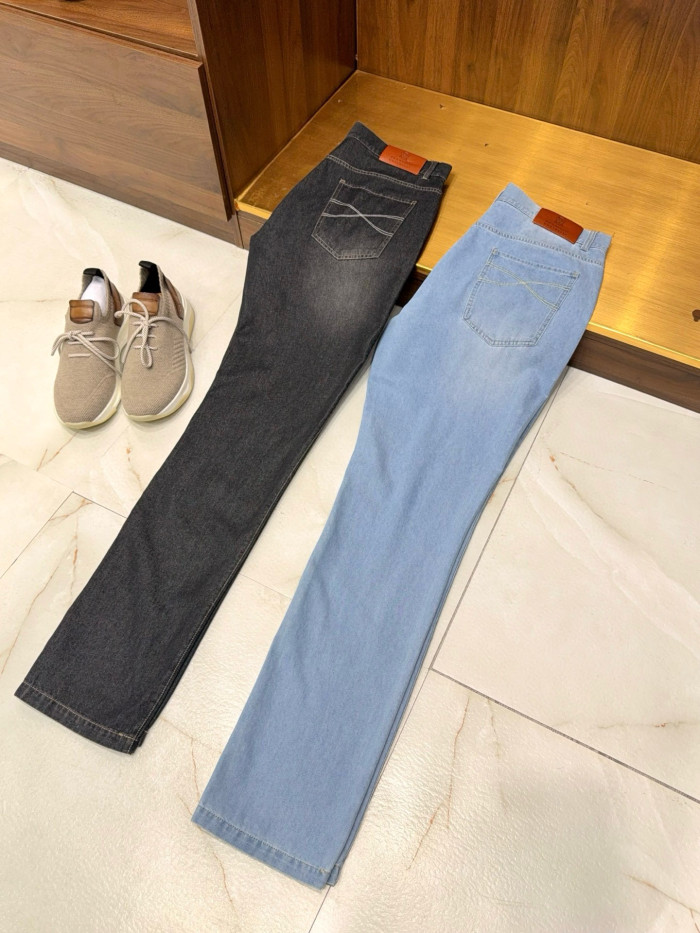 NIGO Brunello Cucinelli Men's Spring/Autumn Solid Colour Embroidered Logo Pure Cotton Denim Trousers Pants #nigo77883