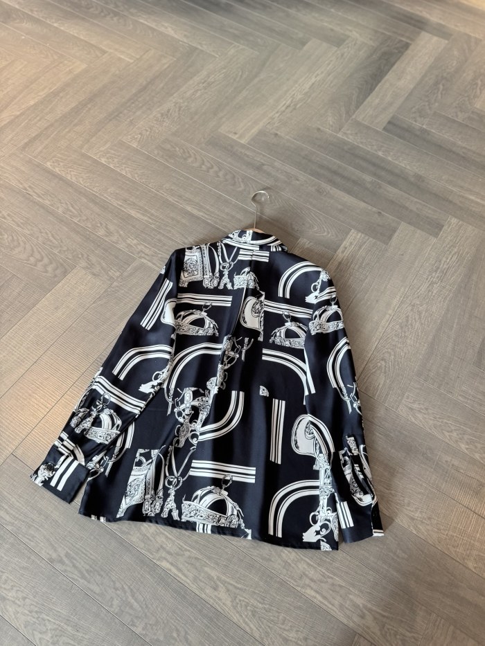 NIGO Hermes Women's Pattern Printed Lapel Long Sleeve Solid Color Spring And Autumn Loose Blouse Silk Shirt Ngvp #nigo2116