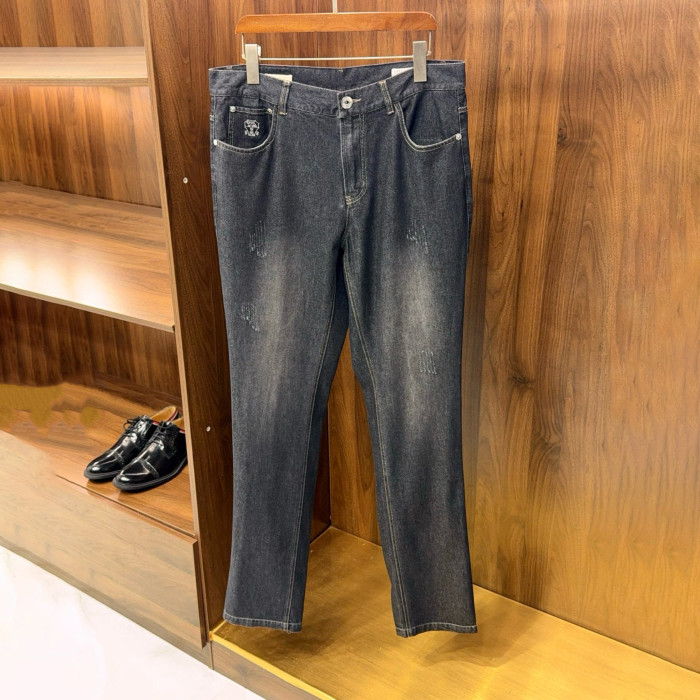 NIGO Brunello Cucinelli Men's Spring/Autumn Solid Colour Embroidered Logo Pure Cotton Denim Trousers Pants #nigo77883