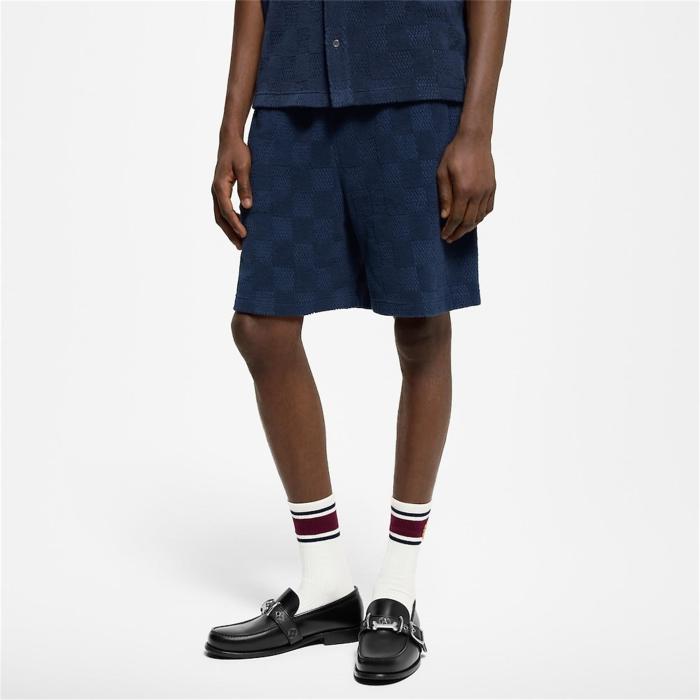 NIGO Louis Vuitton Men's Summer Solid Color Checkered Print Cotton Terry Cloth Drawstring Shorts #nigo77876