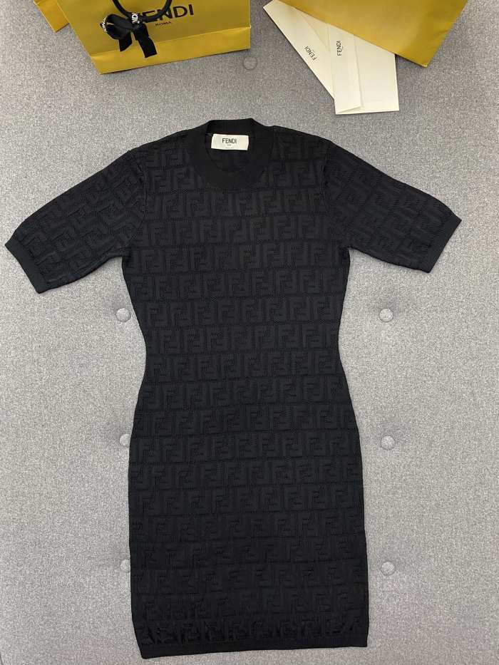 NIGO Fendi Women's Summer Solid Color Letter Print Cotton Round Neck Short Sleeve Dress #nigo77894