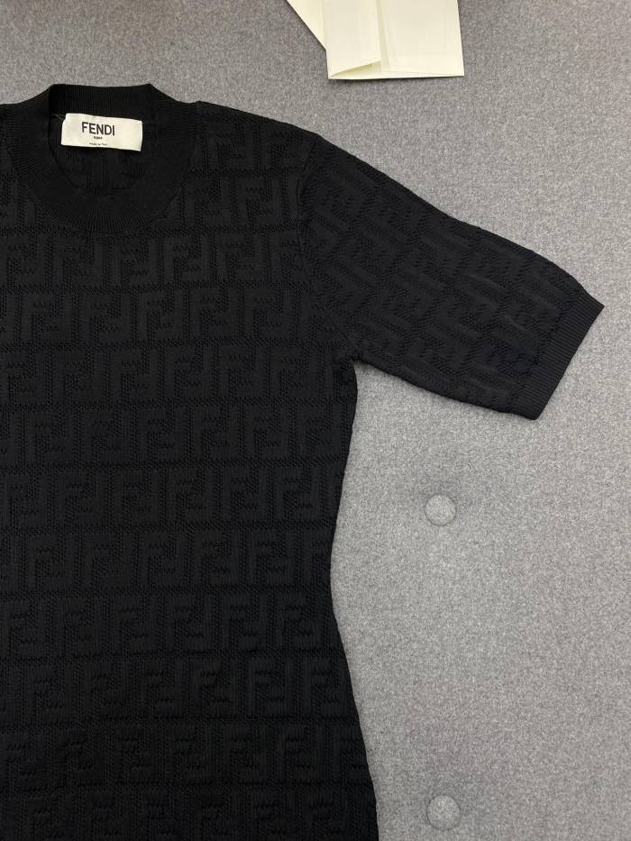 NIGO Fendi Women's Summer Solid Color Letter Print Cotton Round Neck Short Sleeve Dress #nigo77894