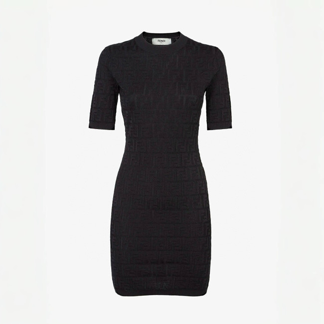 NIGO Fendi Women's Summer Solid Color Letter Print Cotton Round Neck Short Sleeve Dress #nigo77894