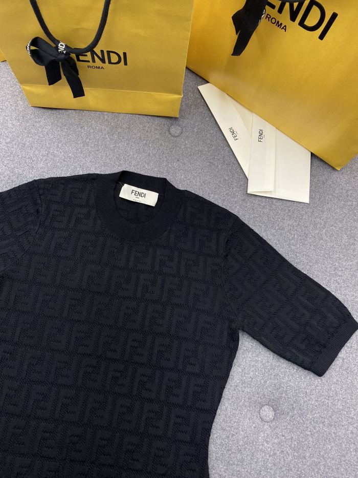 NIGO Fendi Women's Summer Solid Color Letter Print Cotton Round Neck Short Sleeve Dress #nigo77894