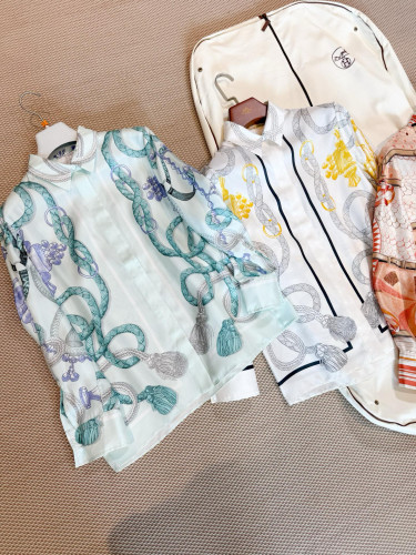 NIGO Hermes Women's Chain Printed Lapel Solid Color Silk Spring Summer Autumn Long Sleeve Fitted Shirt Ngvp #nigo2119