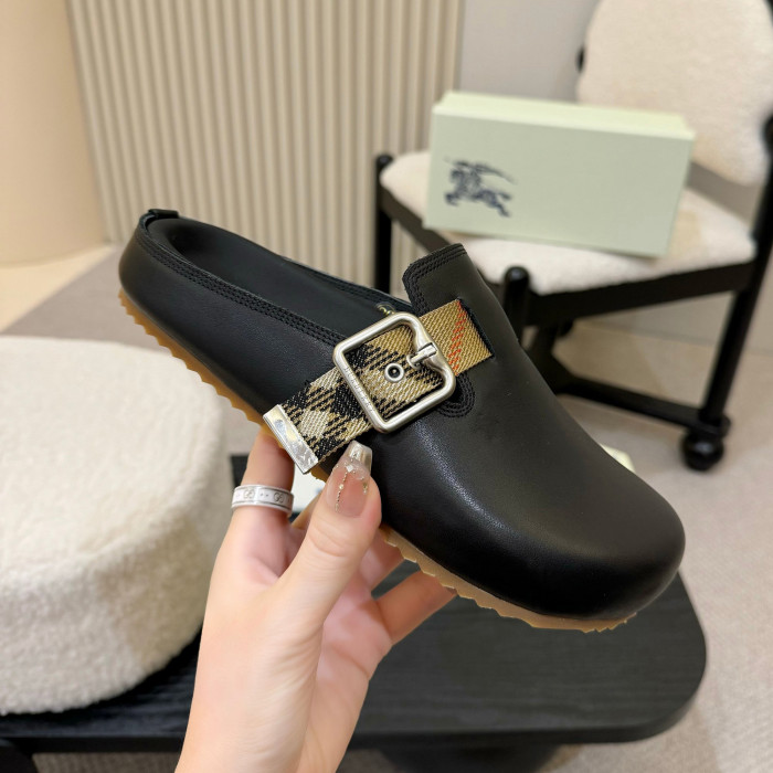 NIGO Burberry Urchin Men's And Women's Spring And Summer Solid Color Cowhide Leather Round Toe Slip-on Casual Slippers Sandals Shoes #nigo77913