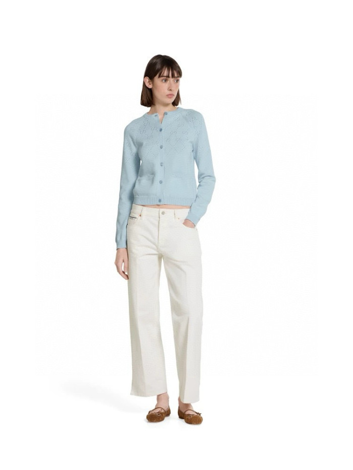 NIGO Gucci Women's Spring/Autumn Solid Color Letter Print Openwork Design Cotton Knitted Jacquard Single-Breasted Long-Sleeved Cardigan Jacket #nigo77912