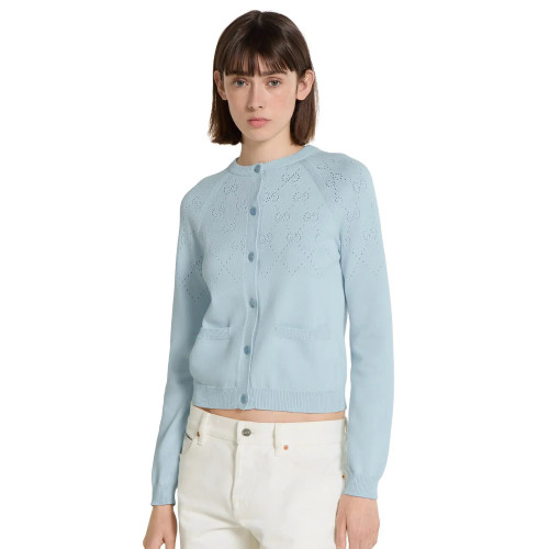 NIGO Gucci Women's Spring/Autumn Solid Color Letter Print Openwork Design Cotton Knitted Jacquard Single-Breasted Long-Sleeved Cardigan Jacket #nigo77912