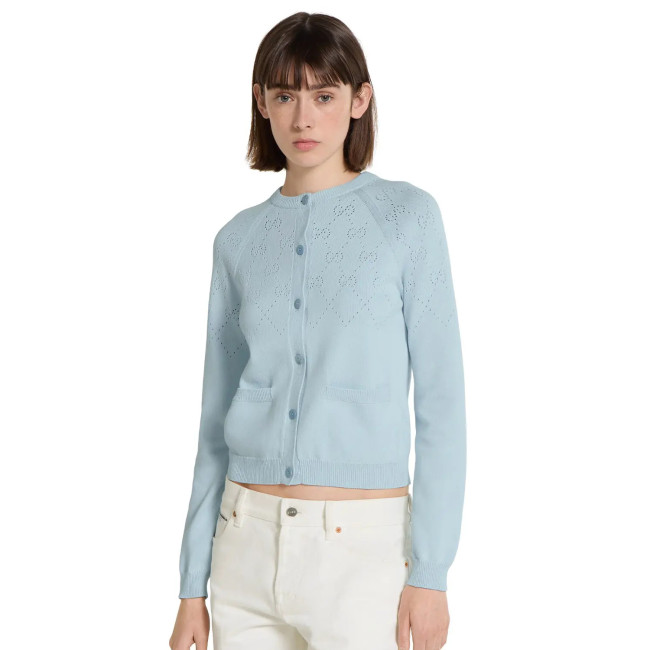 NIGO Gucci Women's Spring/Autumn Solid Color Letter Print Openwork Design Cotton Knitted Jacquard Single-Breasted Long-Sleeved Cardigan Jacket #nigo77912