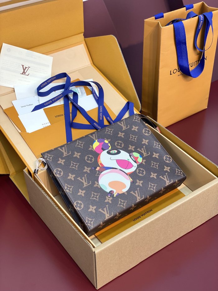 NIGO Louis Vuitton LV x TM Women's Solid Color Letter Print Graffiti Pattern Leather Zipper Closure Three-in-One Clutch Bag Bags #nigo77916