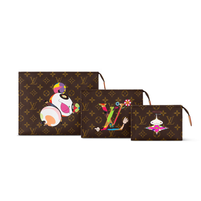 NIGO Louis Vuitton LV x TM Women's Solid Color Letter Print Graffiti Pattern Leather Zipper Closure Three-in-One Clutch Bag Bags #nigo77916