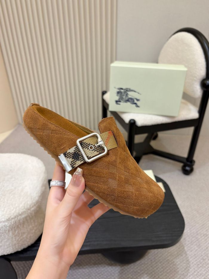 NIGO Burberry Urchin Men's And Women's Spring And Summer Solid Color Cowhide Leather Round Toe Slip-on Casual Slippers Sandals Shoes #nigo77913