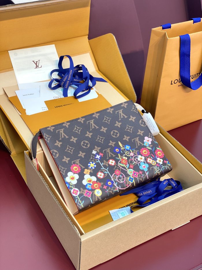 NIGO Louis Vuitton LV x TM Men's Solid Color Letter Print Sunflower Pattern Zipper Leather Clutch Bag Bags #nigo77914